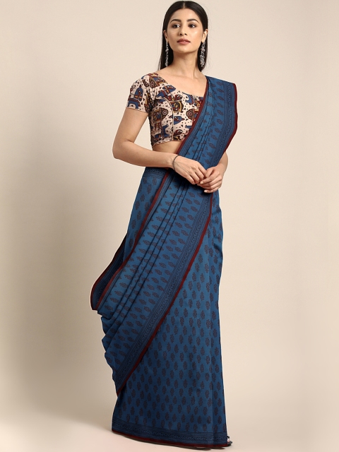

Kalakari India Navy Blue & Brown Printed Bagh Saree