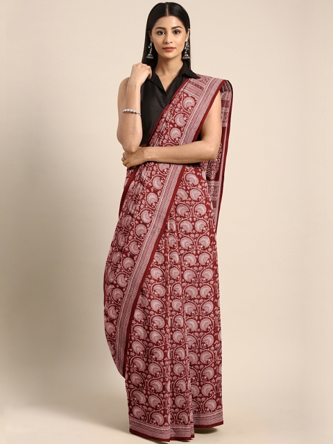 

Kalakari India Maroon & Off-White Handblock Print Bagh Saree
