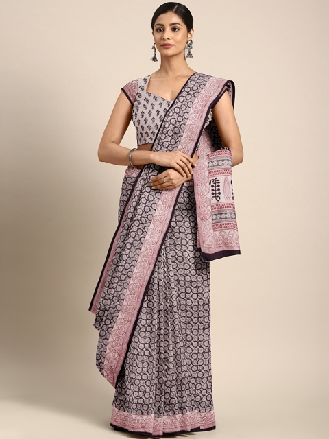 

Kalakari India Black & Off-White Handblock Print Bagh Sustainable Saree