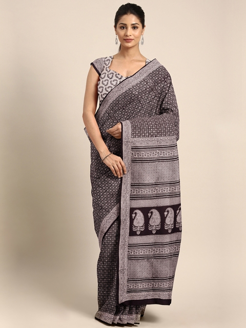 

Kalakari India Black & Off-White Handblock Print Bagh Saree
