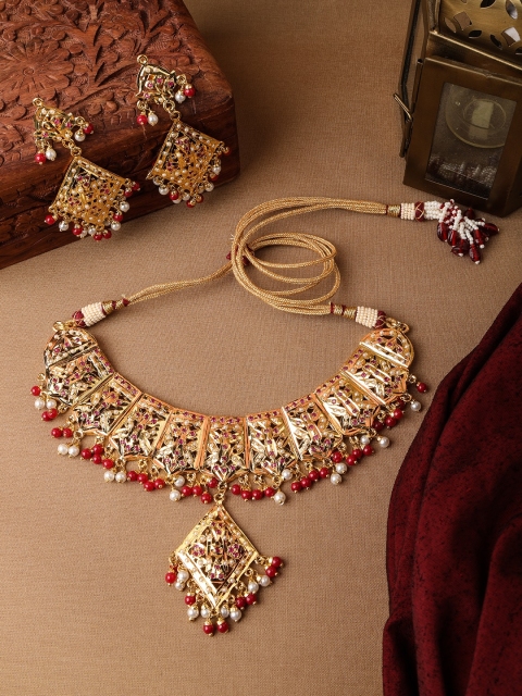 

AccessHer Gold-Plated Pearl-Studded Polki Jadua Jewellery Set