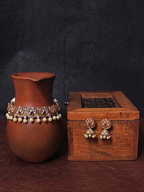 

AccessHer Gold-Plated Vilandi Kundan and Ruby -Studded Handcrafted Choker Set