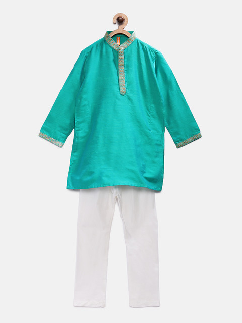 

Ethnicity Boys Blue & White Solid Kurta with Trousers