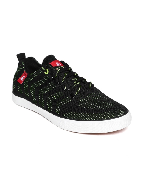 

Duke Men Black & Fluorescent Green Woven Design Sneakers