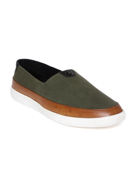 

Duke Men Olive Green & Brown Slip-On Sneakers