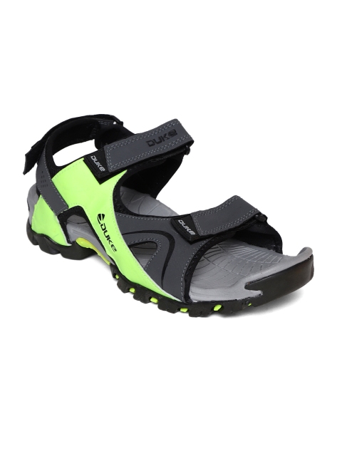 

Duke Men Charcoal Grey & Green Colourblocked Sports Sandals