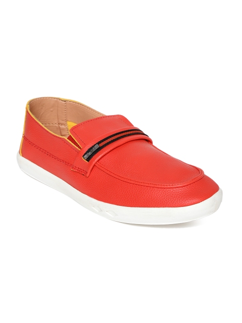 

Duke Men Coral Red Solid Slip-On Sneakers