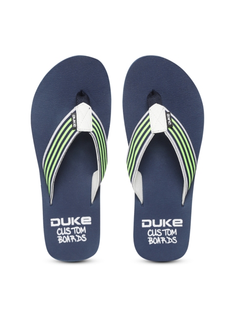 

Duke Men Navy Blue & Fluorescent Green Striped Thong Flip-Flops
