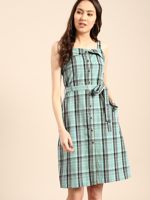 

AKS Couture Women Green & Black Checked A-Line Dress