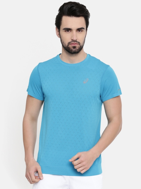 

ASICS Men Blue Self Design Round Neck Gel-Cool Ss T-shirt