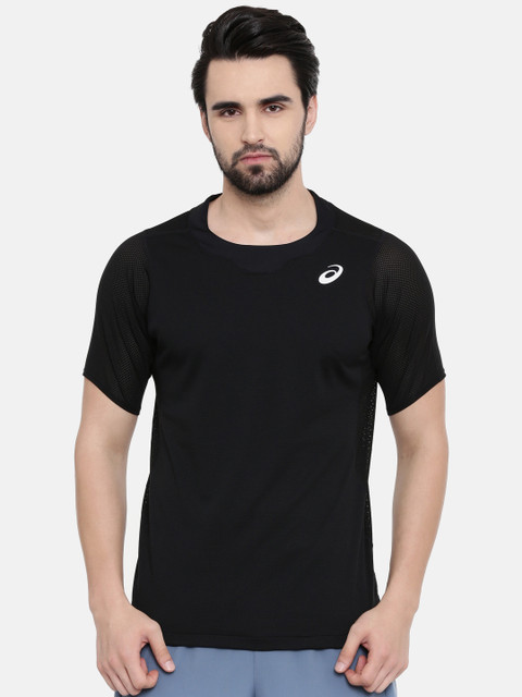 

ASICS Men Black Solid Gel-Cool Ss Round Neck Tennis T-shirt