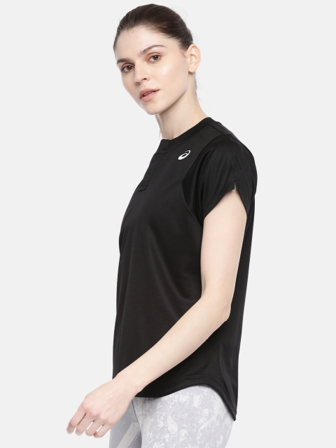 

ASICS Women Black Solid Round Neck T-shirt