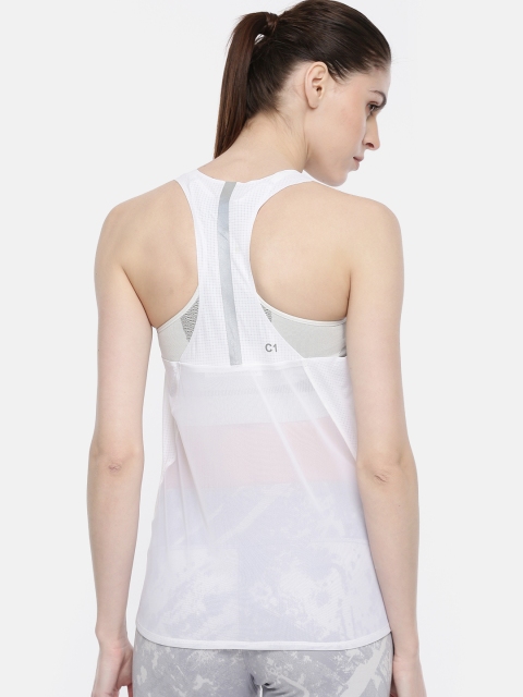 

ASICS Women White Solid Round Neck Sheer Tank Top