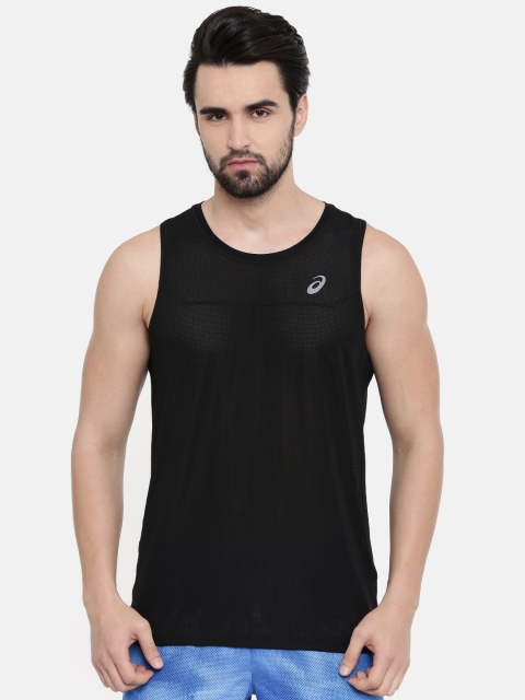 

ASICS Men Black Solid Round Neck Cool Singlet Running T-shirt