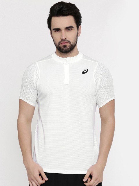 

ASICS Men White Self Design Gel-Cool Mandarin Collar Tennis T-shirt