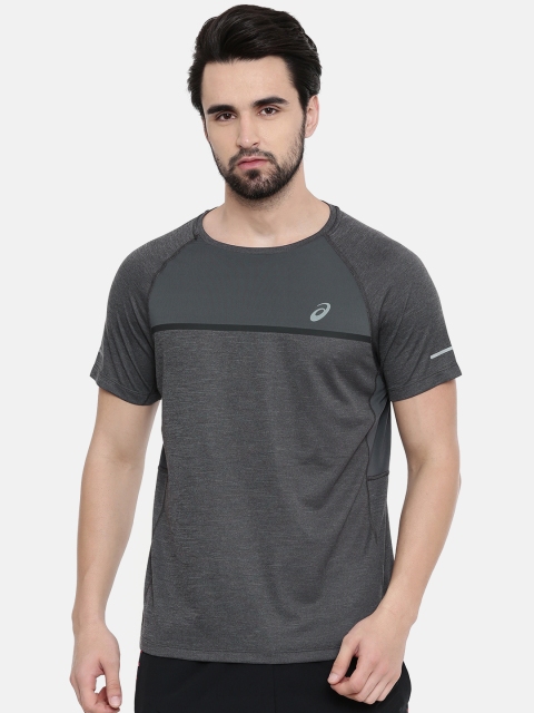 

ASICS Men Charcoal Grey Solid Ss Round Neck T-shirt