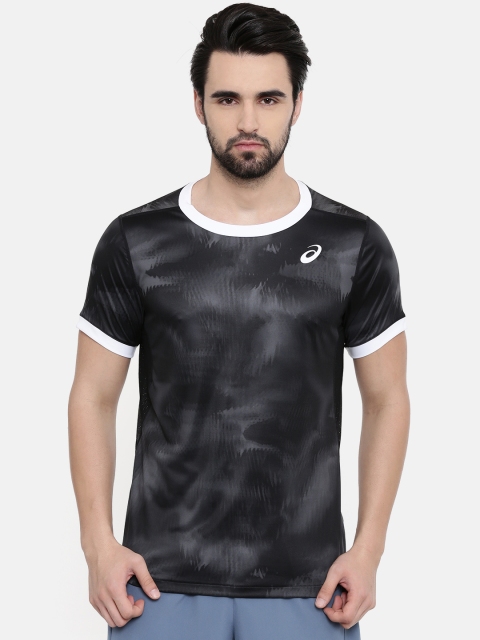 

ASICS Men Black Printed Round Neck Club Graphic Ss Quickdry Tennis T-shirt