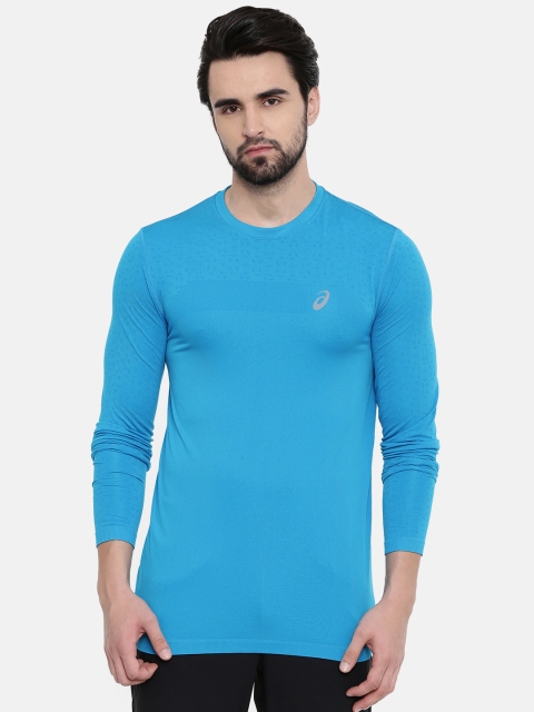 

ASICS Men Blue Solid Seamless Ls Texture Round Neck T-shirt