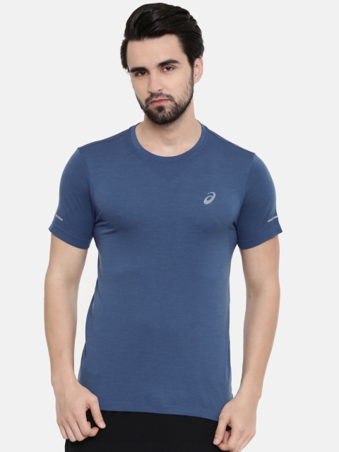 

ASICS Men Navy Blue Solid Round Neck Seamless Running T-shirt