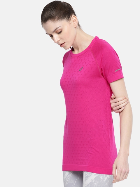 

ASICS Women Pink Self Design Round Neck T-shirt