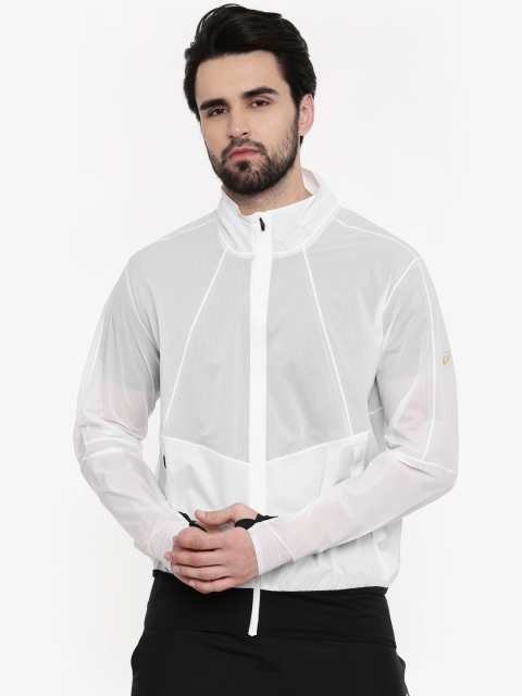 

ASICS Men White Solid Quick-Dry Lightweight Metarun Water Resistant Sporty Jacket