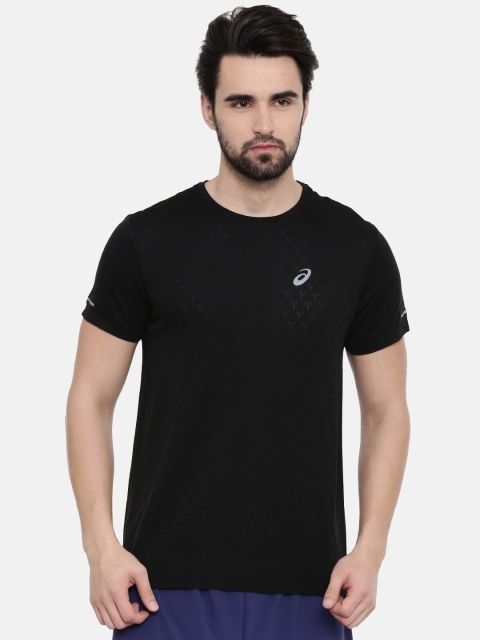 

ASICS Men Black Solid Gel-Cool Ss Round Neck T-shirt