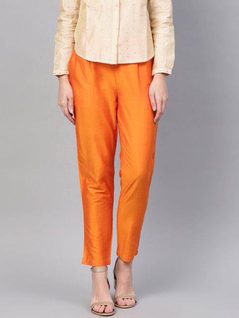 

Jaipur Kurti Women Orange Regular Fit Solid Regular Trousers