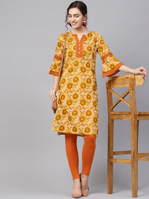 

Jaipur Kurti Women Beige & Mustard Yellow Printed Straight Kurta