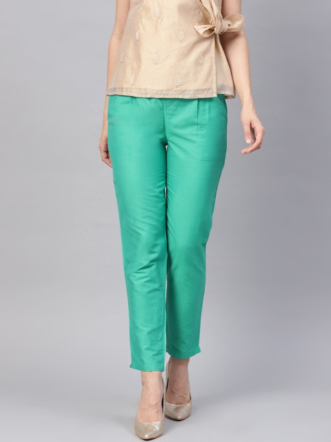 

Jaipur Kurti Women Sea Green Regular Fit Solid Trousers