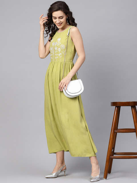 

Jaipur Kurti Women Green Self-Design Maxi Dress
