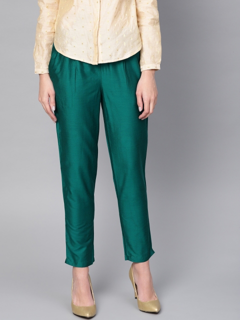 

Jaipur Kurti Women Green Regular Fit Solid Trousers