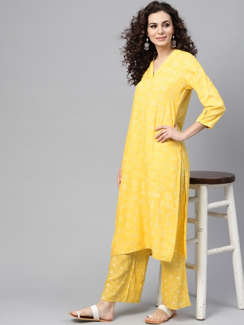 

AKS Women Yellow & Black Printed Kurta with Palazzos