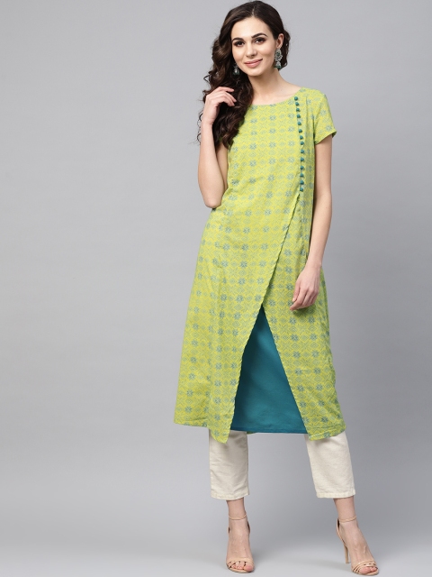 

AKS Women Green & Blue Printed A-Line Kurta