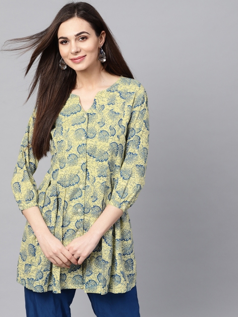 

AKS Women Green & Navy Blue Printed Tunic