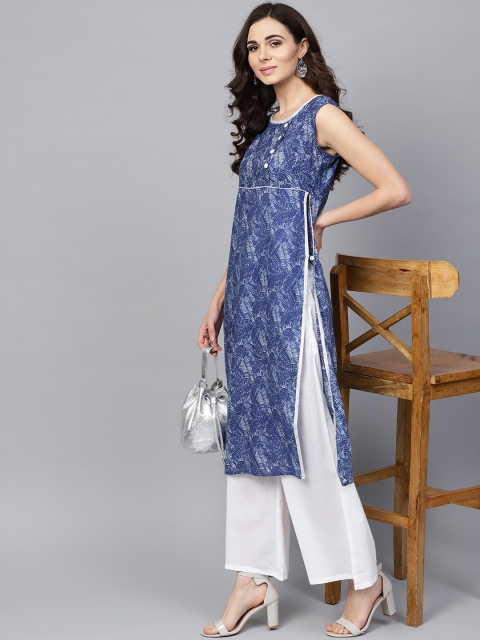 

AKS Women Navy Blue & White Printed Kurta with Palazzos