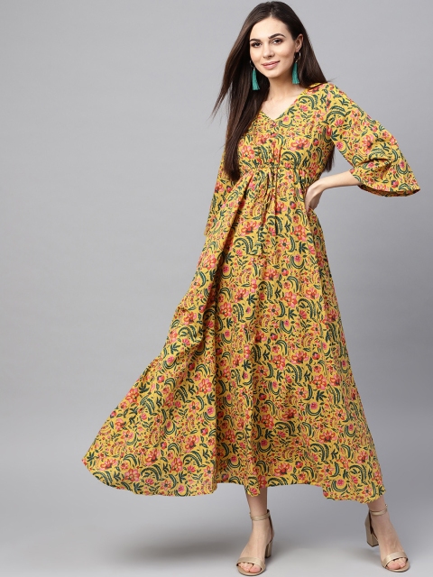 

AKS Women Mustard Yellow & Green Printed Maxi Dress