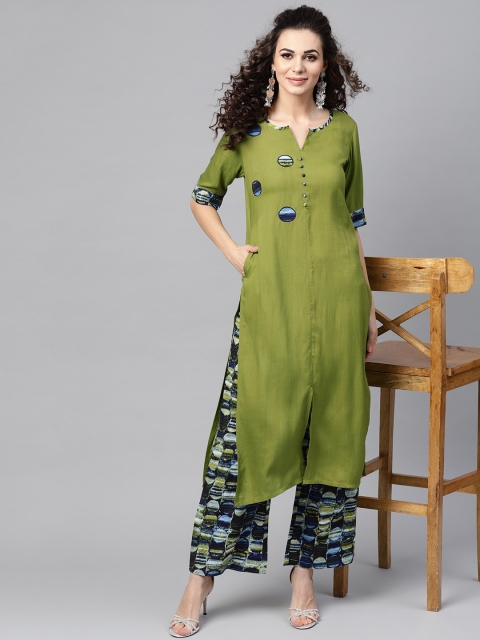 

AKS Women Green & Blue Solid Kurta with Palazzos