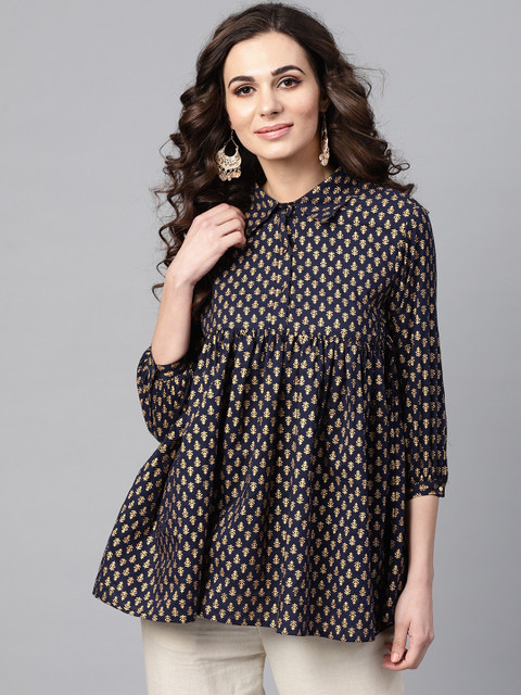 

AKS Women Navy Blue & Golden Printed Tunic