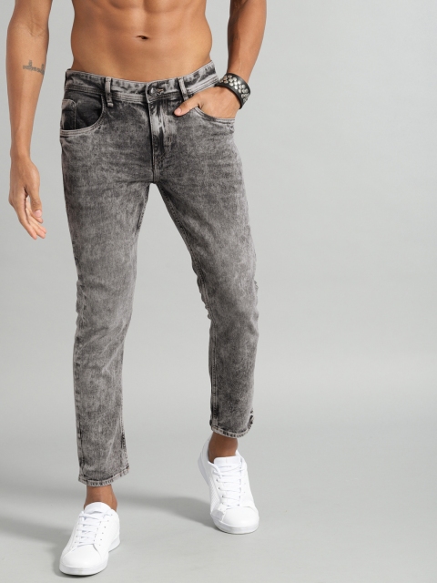 

Roadster Men Grey Skinny Fit Mid-Rise Clean Look Acid Wash Cropped Jeans
