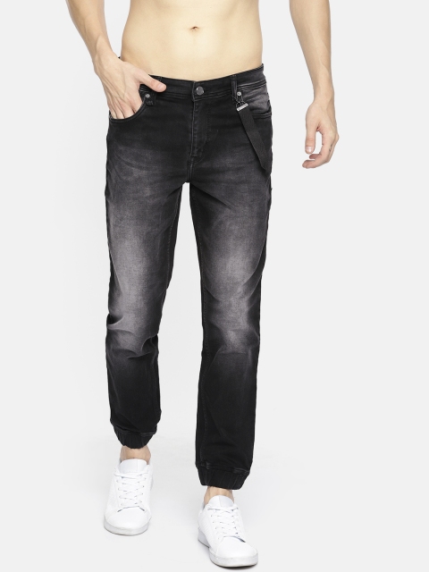 

Roadster Men Black Slim Fit Mid-Rise Clean Look Stretchable Ankle-Length Joggers Jeans