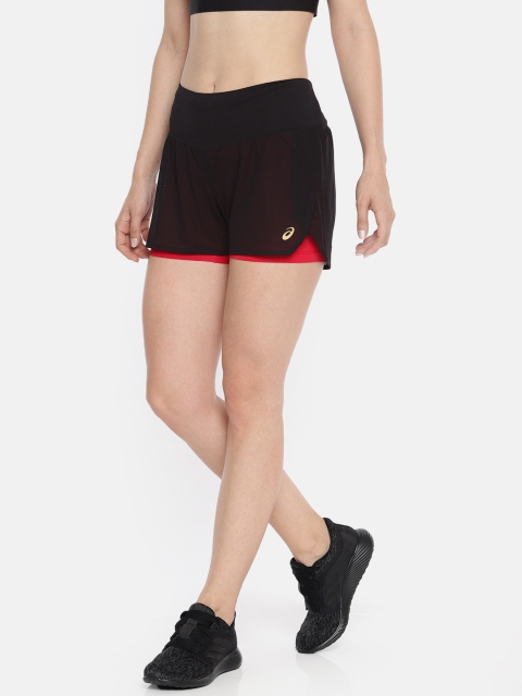 

ASICS Women Black & Red Solid Regular Fit 2-In-1 Sports Shorts