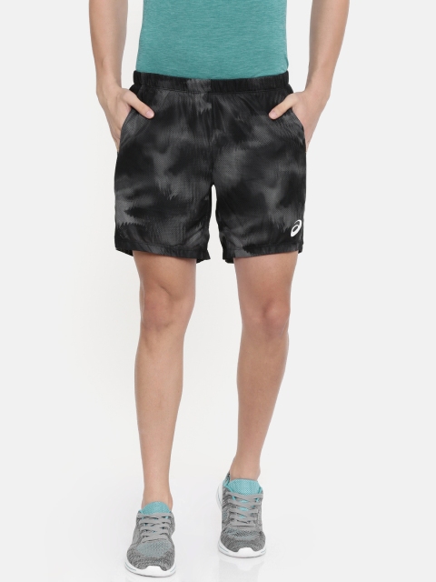 

ASICS Men Black & Grey Printed Regular Fit Club Graphic Sports Shorts