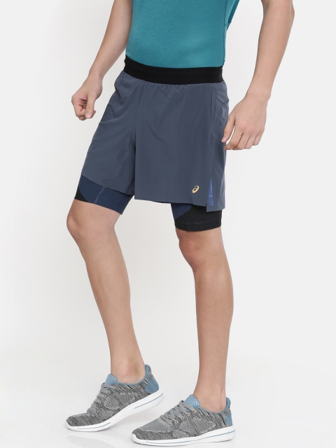 

ASICS Men Grey Solid Regular Fit Metarun 2-N-1 7In Shorts