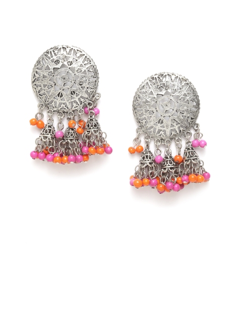 

Moedbuille Silver-Plated & Pink Filigree Earrings