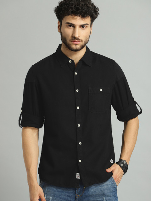 

Roadster Men Black Regular Fit Solid Casual Denim Shirt