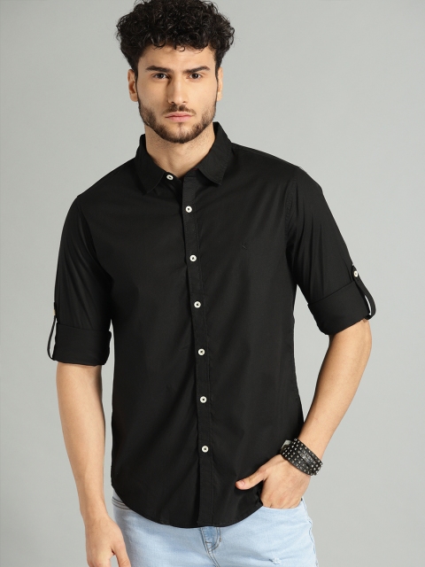 

Roadster Men Black Slim Fit Slub Casual Shirt
