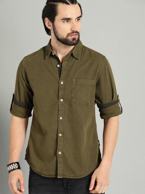 

Roadster Men Olive Green Regular Fit Solid Casual Shirt