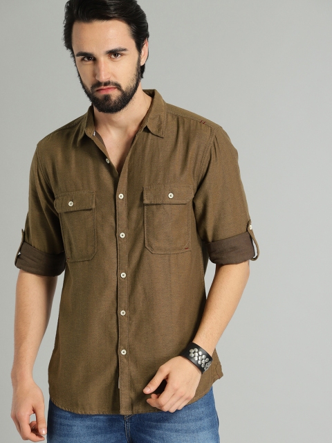 

Roadster Men Coffee Brown Regular Fit Self Design Casual Shirt