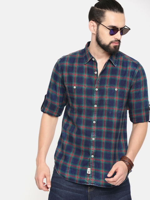 

Roadster Men Blue & Green Checked Casual Shirt