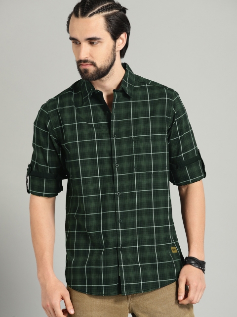 

Roadster Men Green & White Regular Fit Checked Casual Shirt